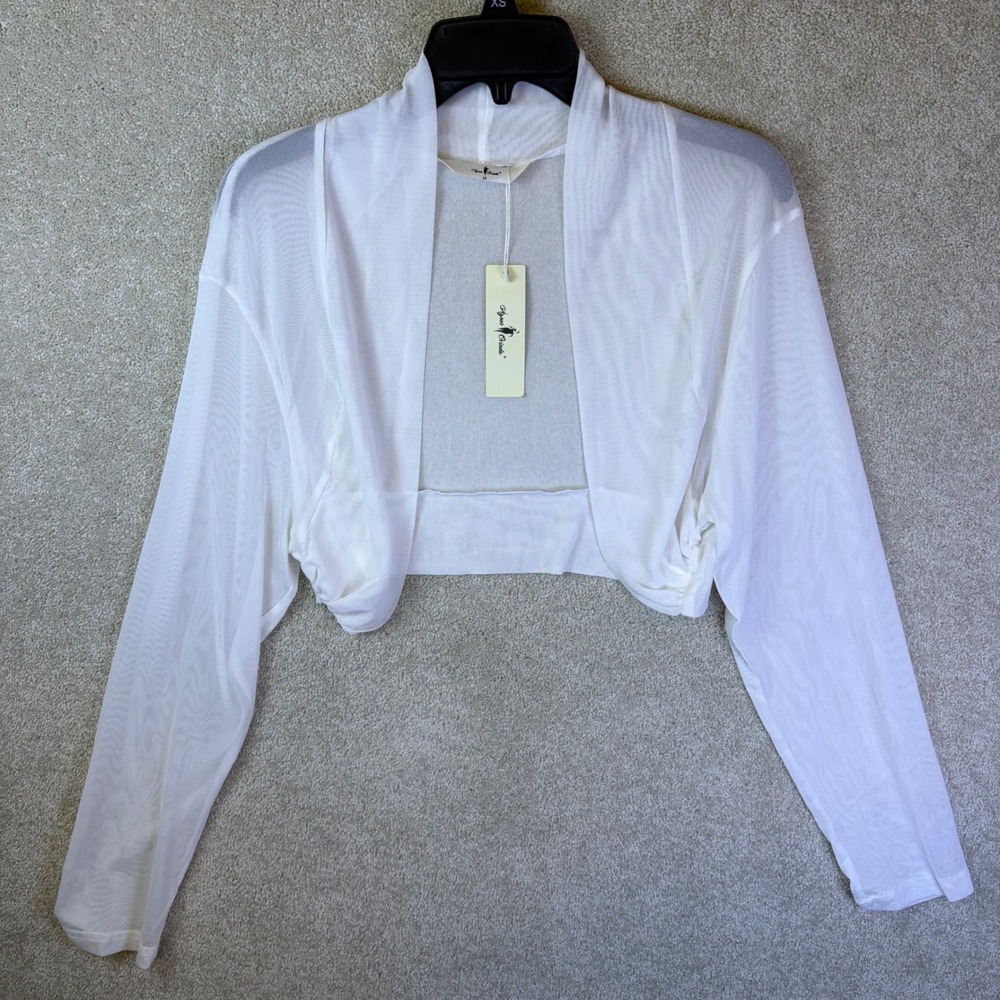 Agnes Orinda Shrug Bolero Womens 1X White Mesh Sheer Cropped Open Front Top NEW
